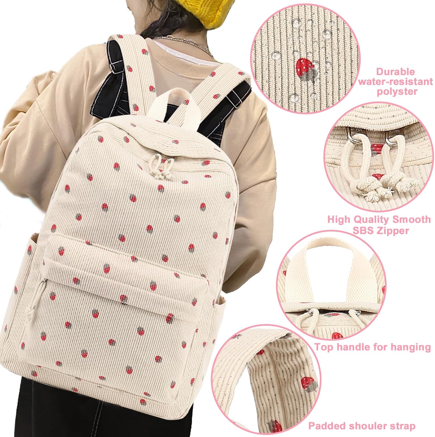 School Backpack for Teen Girls Bookbags Elementary High School Corduroy Laptop Bags Women Travel