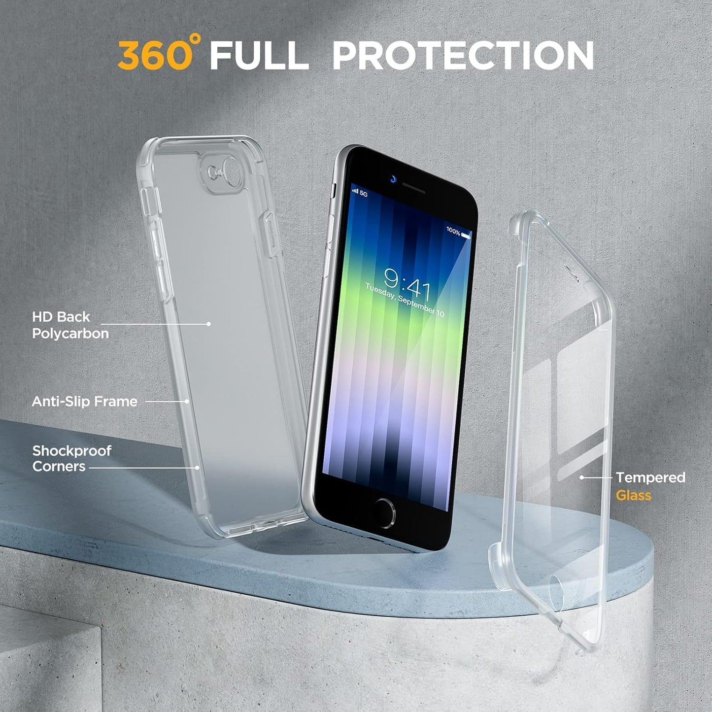 Miracase for iPhone SE Phone Case 3rd/2nd Generation 2022 2020 Full-Body with Built-in Glass Screen Protector, Heavy Duty 360° Protective Shockproof Bumper Cover for iPhone 8/SE, Purple