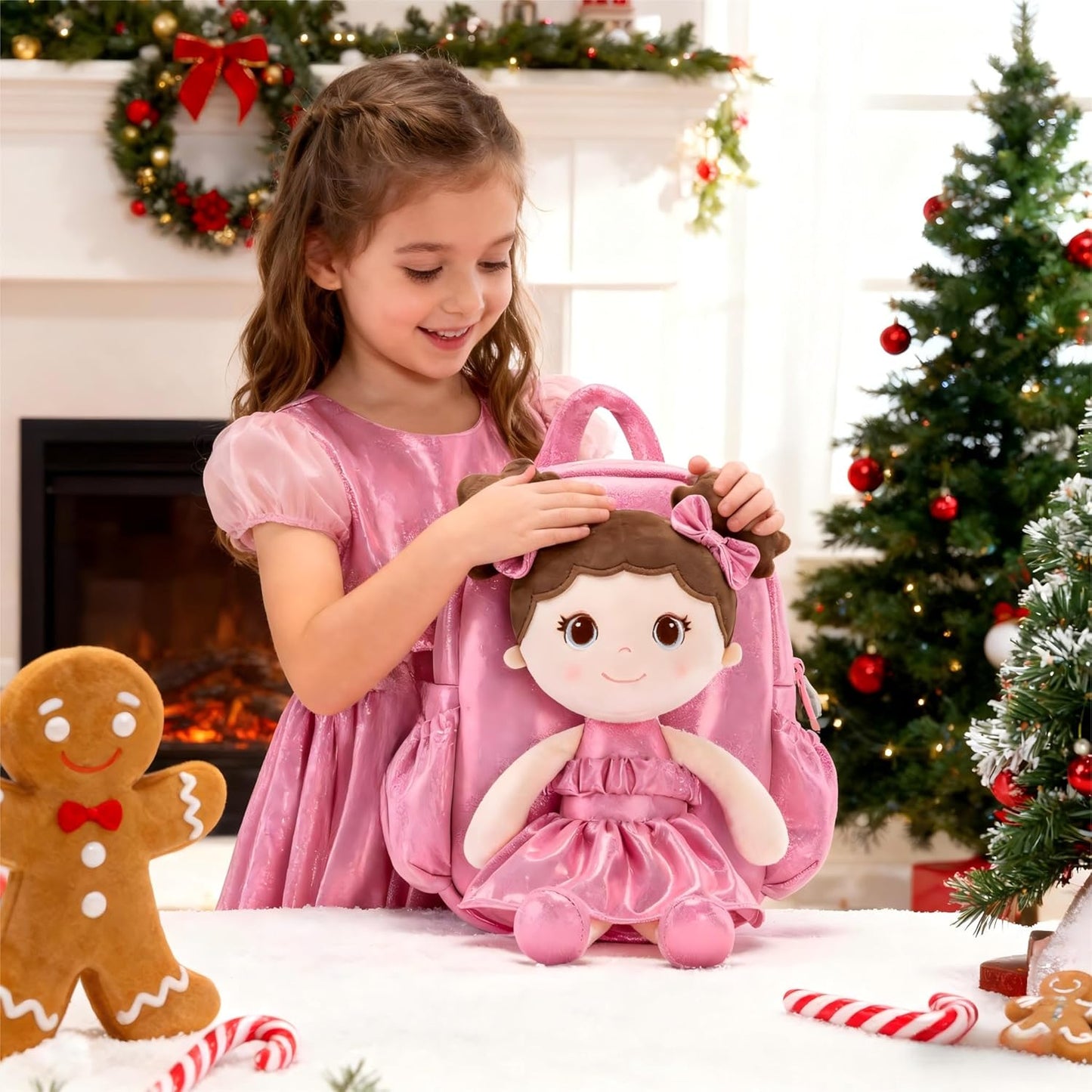 Lazada Toddler Backpack - Baby Girl Gifts Curly Fingerprints Plush Doll Dress Backpack - Fashion Girls Curly Rolled Fingerprints Series - Peach 11 Inches