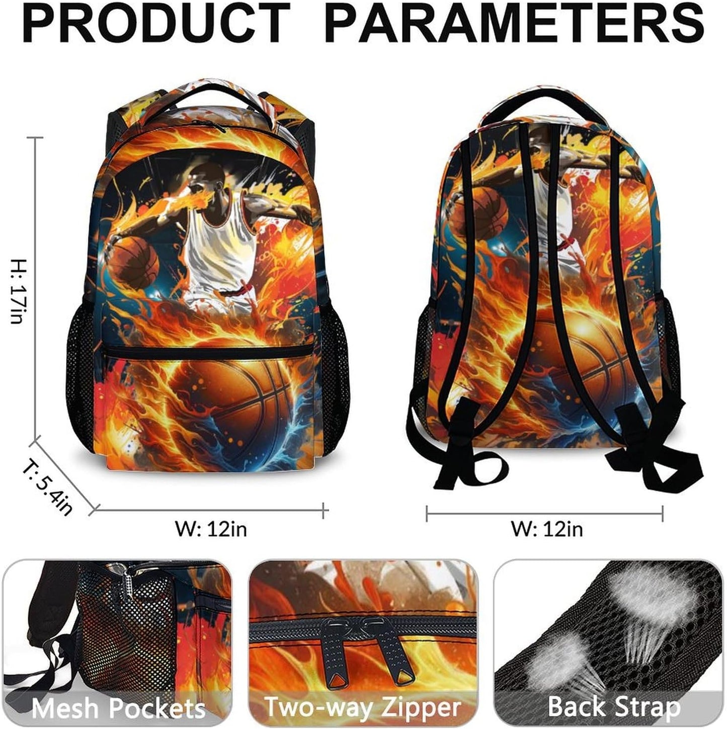 School Bookbag for Kids, Basketball Backpacks for Students Boys 6-8, 17 Inch Large Capacity Sports School Bag for Preschool Elementary Camping Hiking