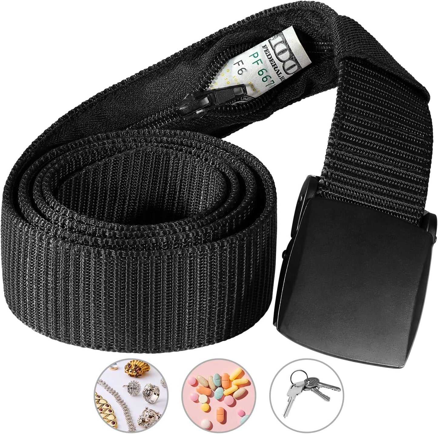 SP HOME GOODS Travel Money Belt with Hidden Money Pocket, Nylon Military Tactical Mens with Zinc Alloy Buckle- Black