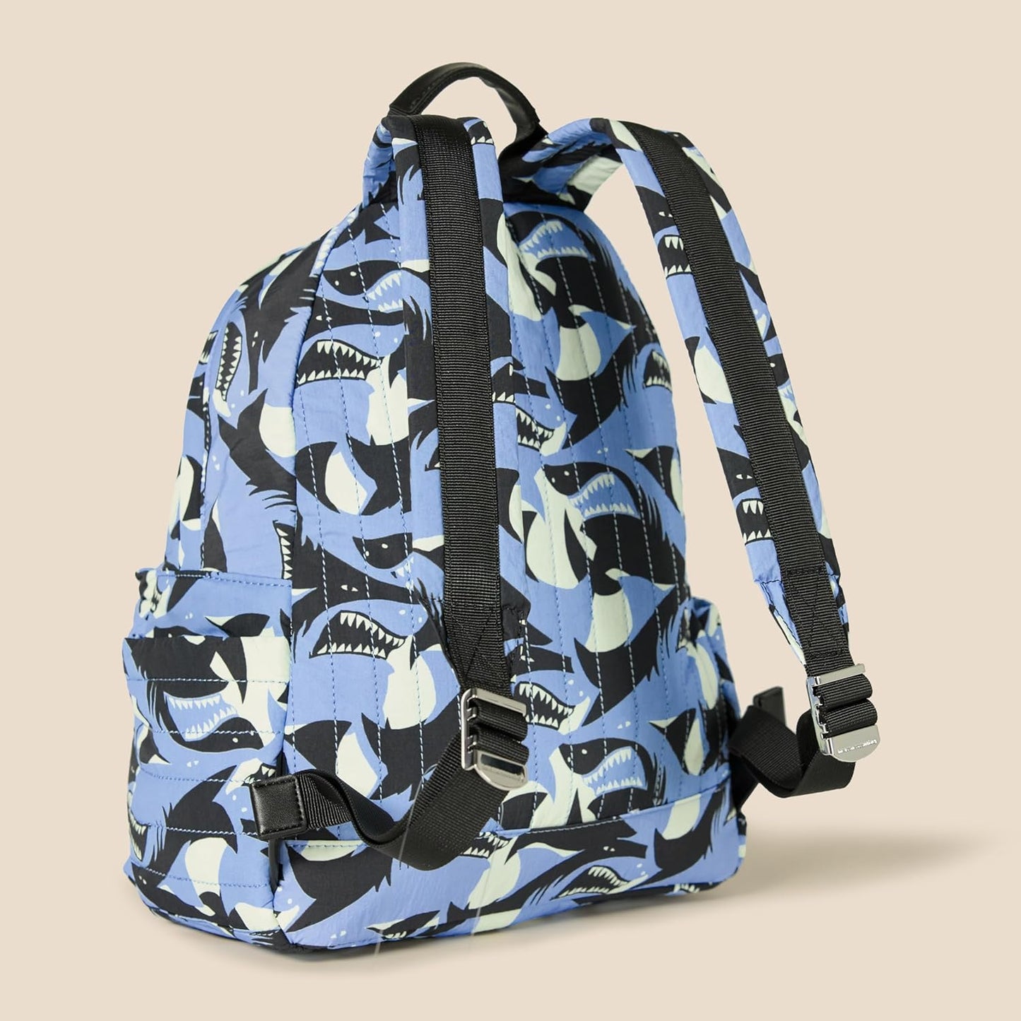 Amazon Essentials Unisex Kids' Nylon School Backpack, Light Blue Shark Waves, One Size