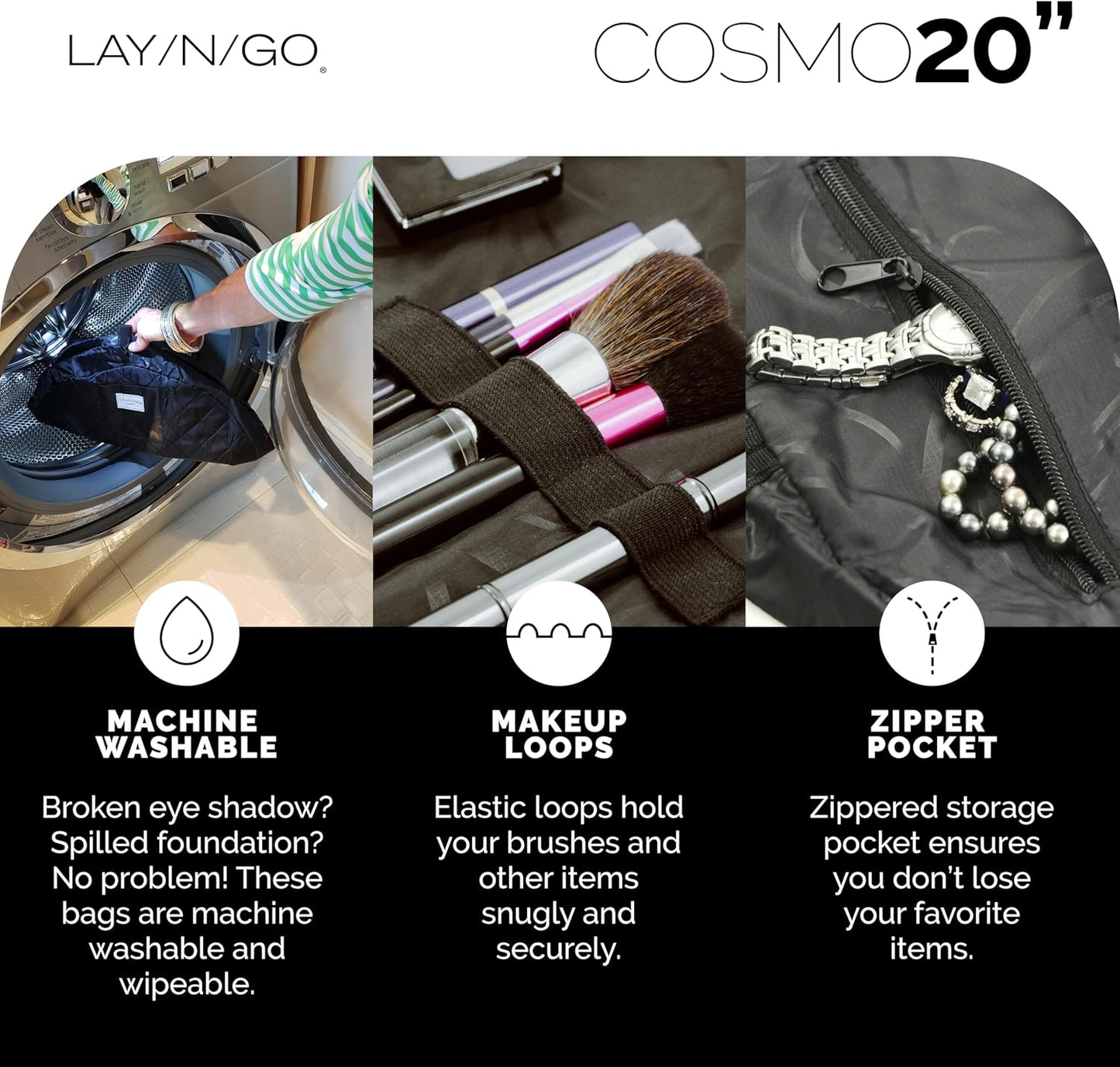 Lay-n-Go Cosmo Layflat Drawstring Cosmetic & Makeup Bag Organizer - Portable Drawstring Bag