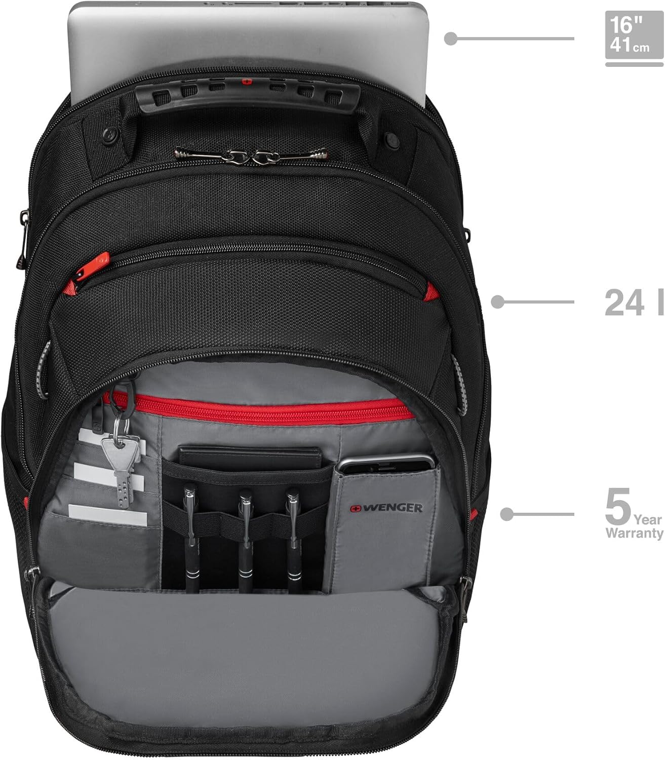 Wenger Legacy 16 inch Laptop Backpack, Men's and Women's Laptop Bag, Black/Gray, One Size