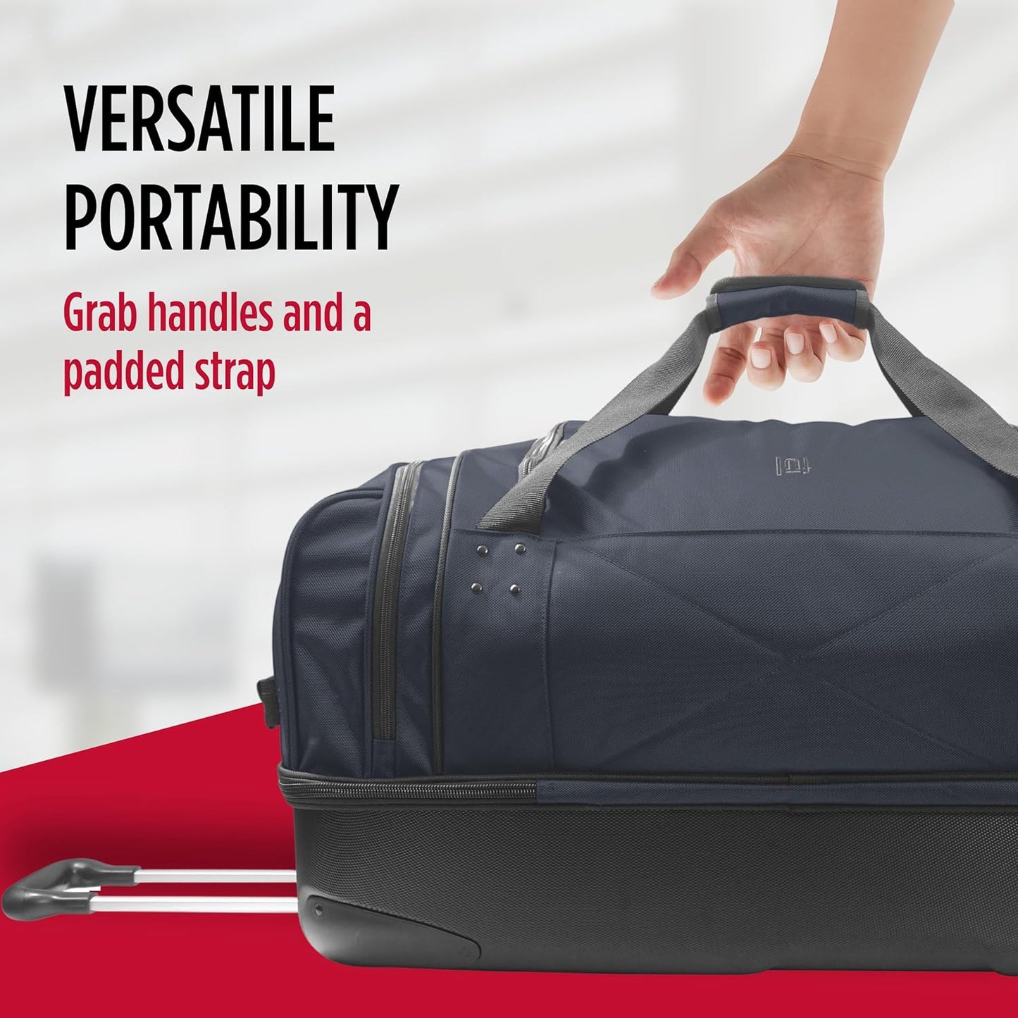 FUL Workhorse 30 Inch Rolling Duffel Bag, Checked Travel Luggage with Hardshell Base and Wheels