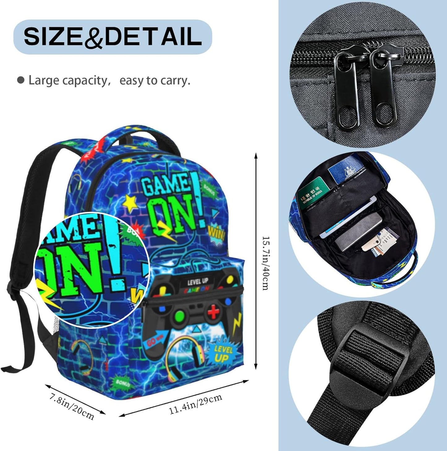Kids Game School Backpack For Boys Video Game Boys Backpack For Kids Children Teens Elementary Middle School Students Bookbag Travel Back Pack for Age 6-18