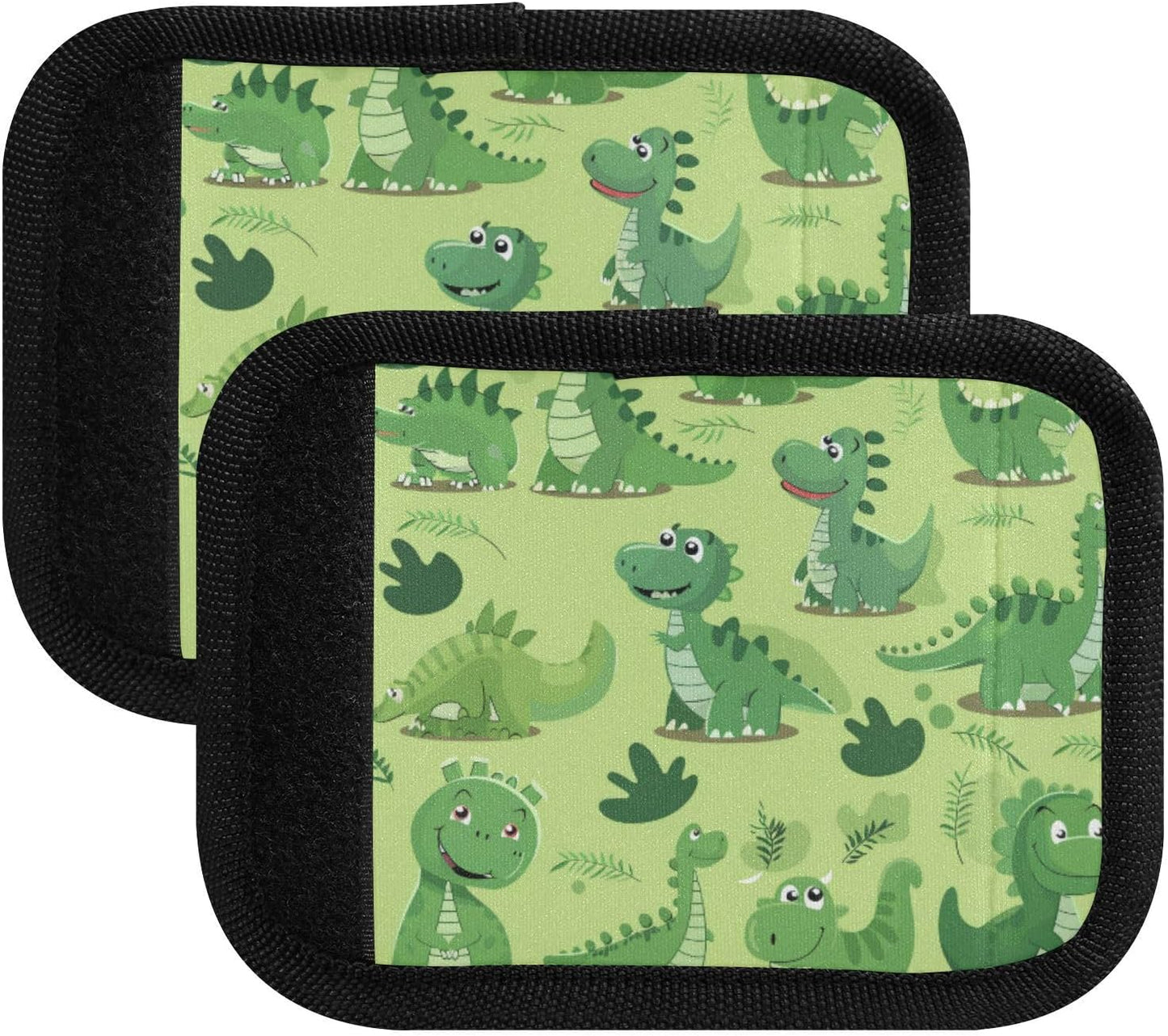 4Pcs Luggage Handle Wrap Suitcase Identifier Handle Covers Tags Soft Travel Bags Luggage Handle Gripper Accessories for Airplane Flying Cute Dinosaur Green Cartoon