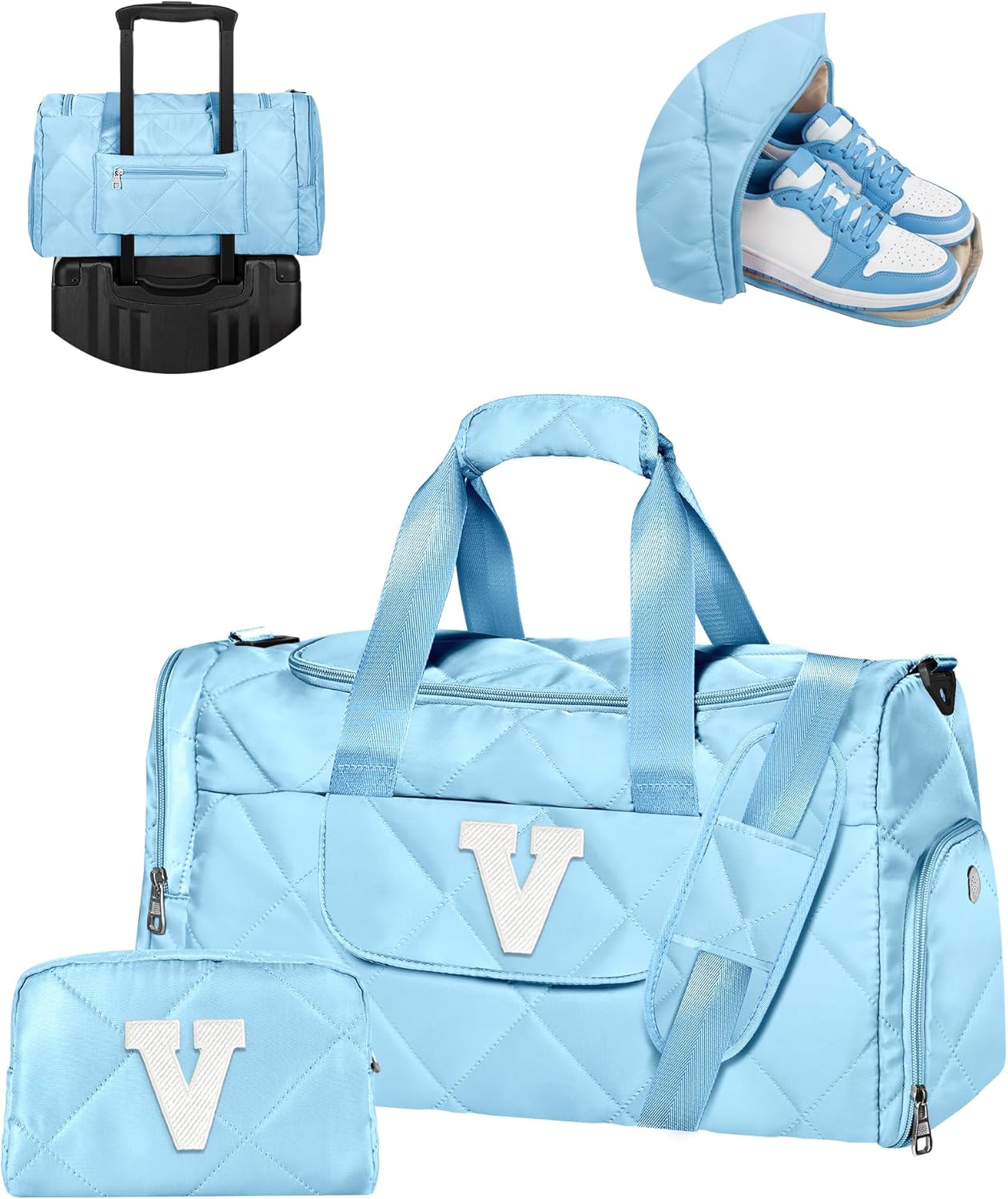 Thank You Gift Idea, Personalized Quilted Duffle Bag for Women, Travel Essentials, Unique Weekender Bag, Gym Bag with Shoe Compartment & Wet Separation, Gifts for Coworker, Friends