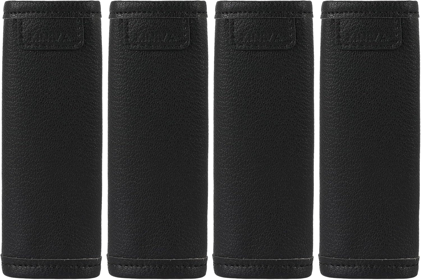 KINIVA Vegan Leather Luggage Handle Wraps, 4 Pack Set, Black, 5.7"x6.1" (Unfolded), 5.7"x2.4" (Folded), Travel Accessories, Suitcase Markers