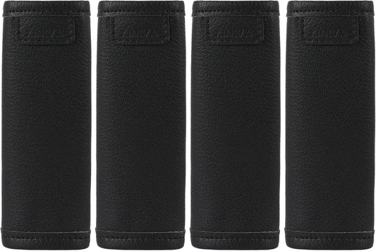 KINIVA Vegan Leather Luggage Handle Wraps, 4 Pack Set, Black, 5.7"x6.1" (Unfolded), 5.7"x2.4" (Folded), Travel Accessories, Suitcase Markers