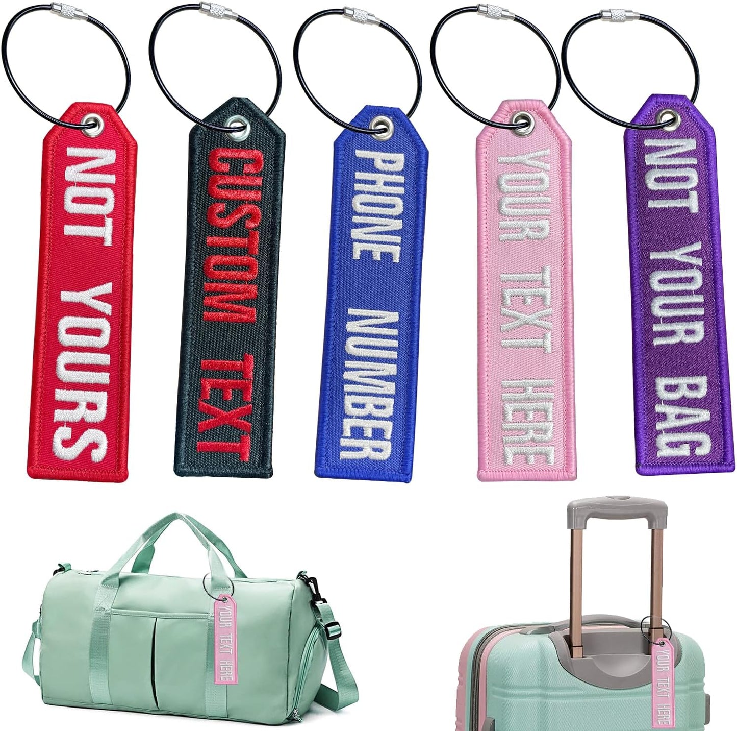 mvcen Embroidery Luggage Tag, Custom Travel Suitcases Tags Label,Name Number Tags with Stainless Steel Loop for Luggage, Travel Duffel Bag, Travel Accessories