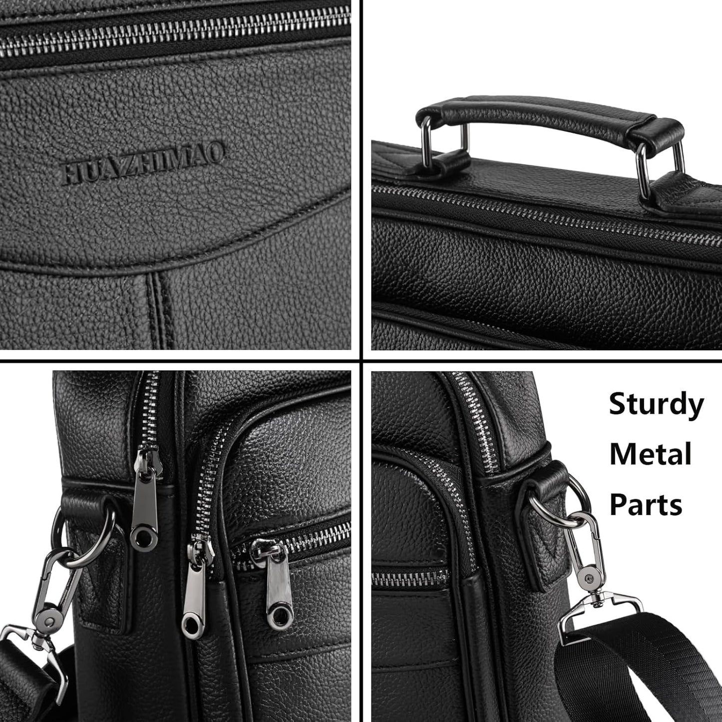 Business Laptop Briefcase for Men 15.6 inch Genuine Leather Computer Laptop Satchel Bag Retro Waterproof Handheld Shoulder Bag Men's Office Commuting Trip Briefcase