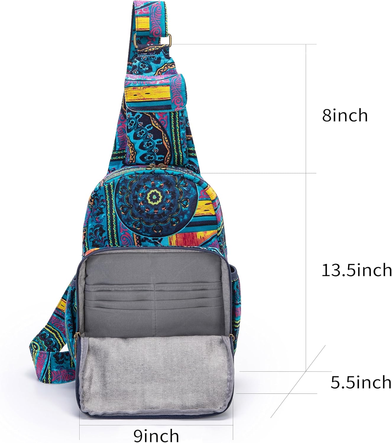 Coton Pose Women sling bag Elephant canvas large boho backpacks bohemian Crossbody Bag (green purple)