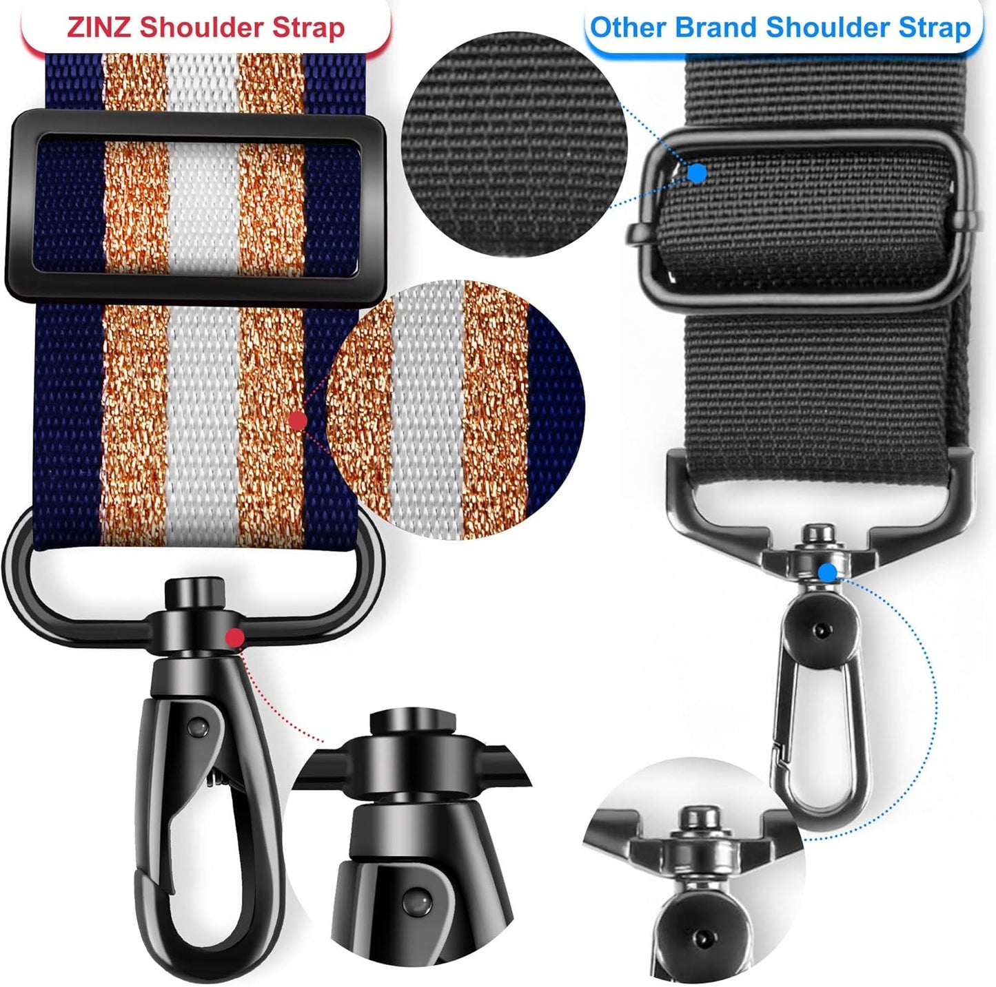 ZINZ Shoulder Strap - 59 Inch Universal Heavy-duty Adjustable Strap with Ultra-thick Fixed Breathable Pad for Laptop, Gym, Camera Bag and More - Blue Gold Jacquard
