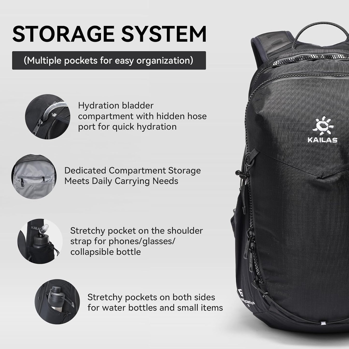 KAILAS Far Mountain16L Lightweight Hiking Backpack Trekking Daypack Small Backpacks Traveling Camping Silent Black
