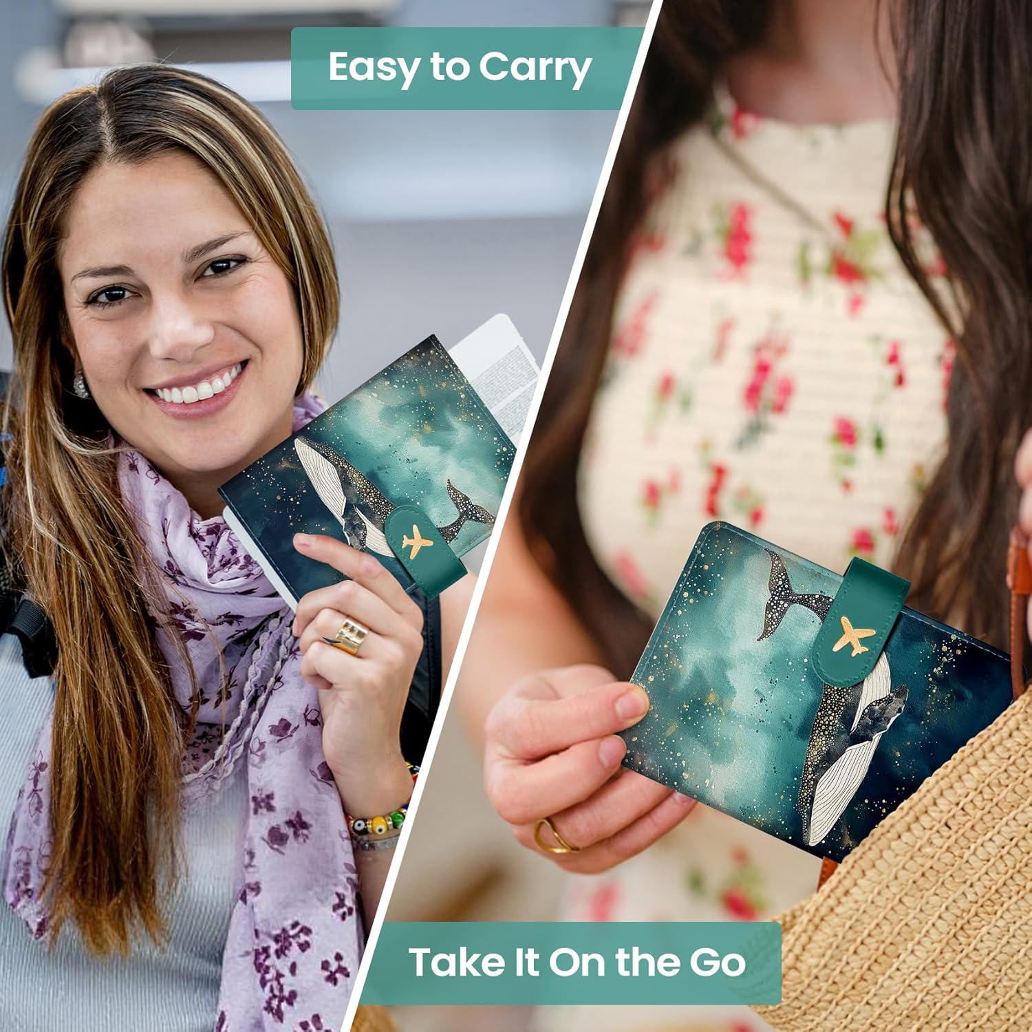 Passport Holder for Travel Essentials, RFID Blocking Leather Cover Wallet with Magnetic Closure