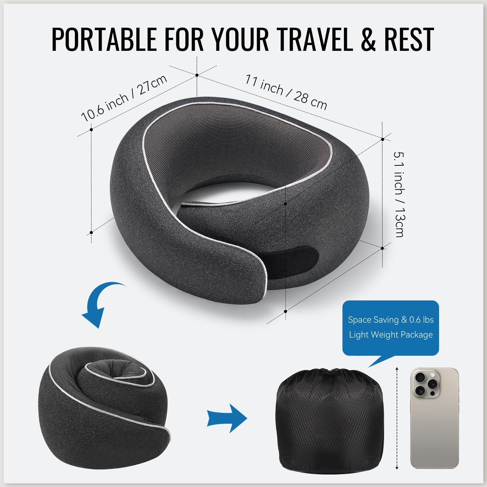 Asteraty Travel Pillow, Memory Foam Neck Pillow with Ergonomic 360° Support, Travel Neck Pillow for