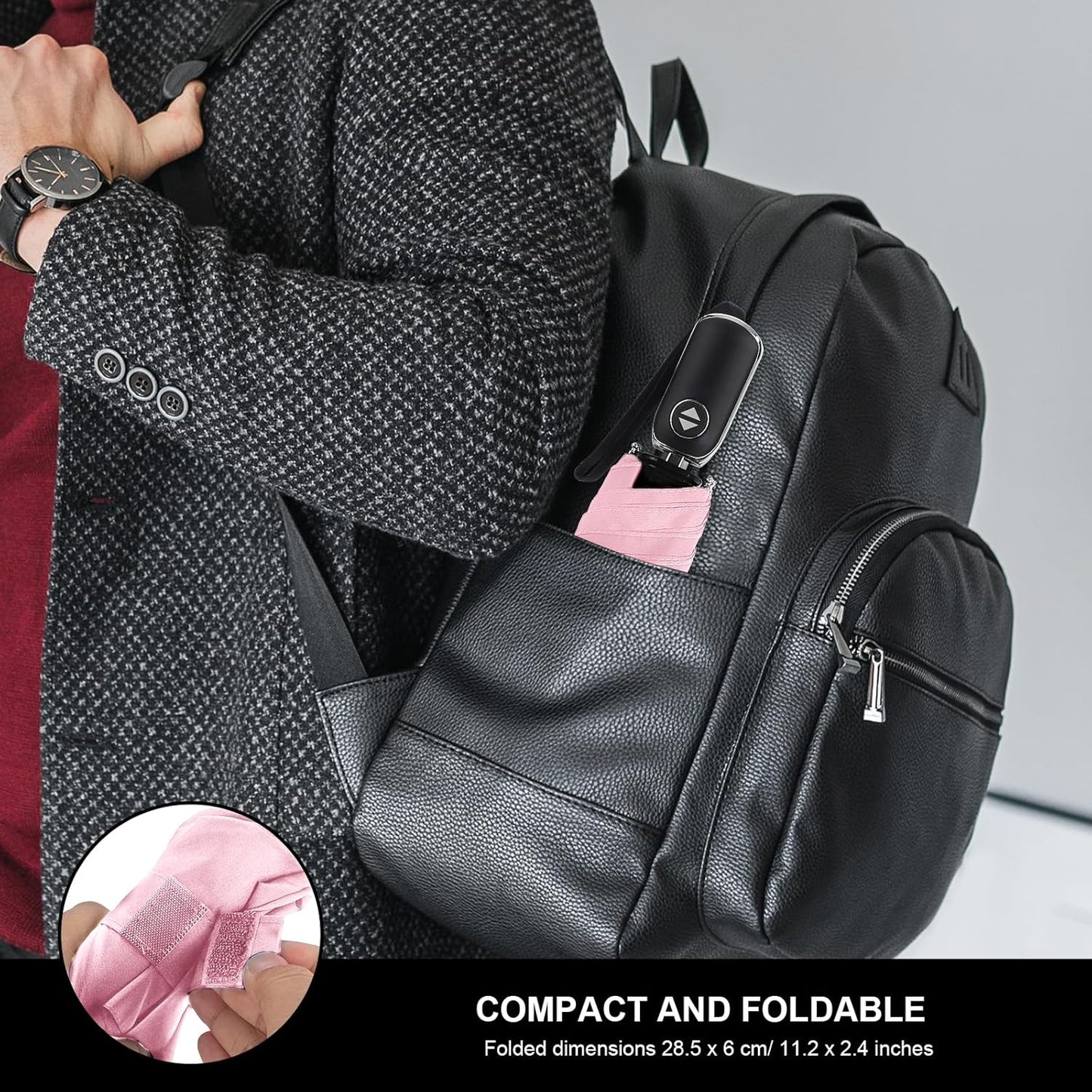 LEAGERA Compact Travel Umbrella for Purse - Flat Handle, Waterproof for Light Rain