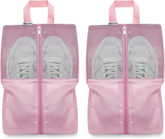 Shoe Bags For Travel, Used As For Storage or Shoe Travel Bag, Featuring Waterproof Nylon Sneaker Bag. (Light Pink, 2 Pack, Large)