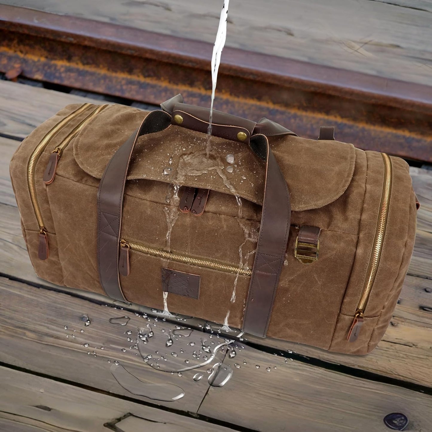 Duffle Bag for Travel, 50L Waxed Canvas Duffle Bag Vintage Travel Bag Overnight Bag with Shoes Compartment Men (Vintage Dark Brown, Large-50L)