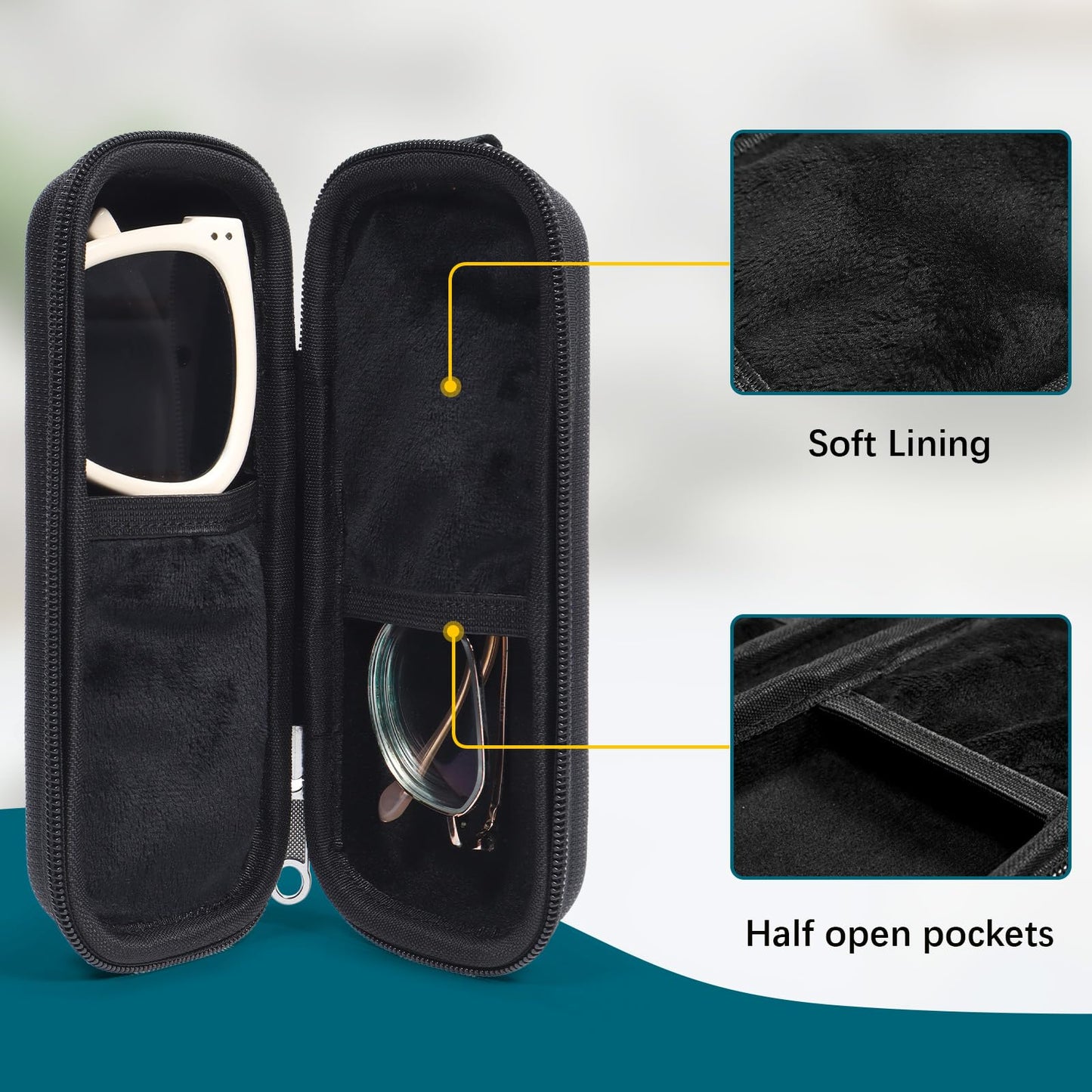 Tangoner Double Eyeglasses Case Hard Shell Dual Sunglasses Organizer with Zipper Closure Travel