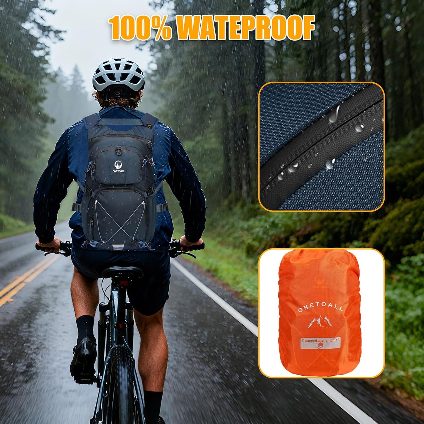 Hydration Backpack 22L, Hiking Backpack with 2L Leakproof Bladder, Sewn-in Rain Cover, Insulated