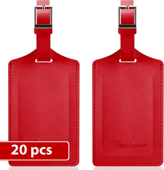 Travelambo Luggage Tags for Suitcases Faux Leather Privacy Protection 20 Pack Bag Tags Travel Accessories Essential, Deep Red