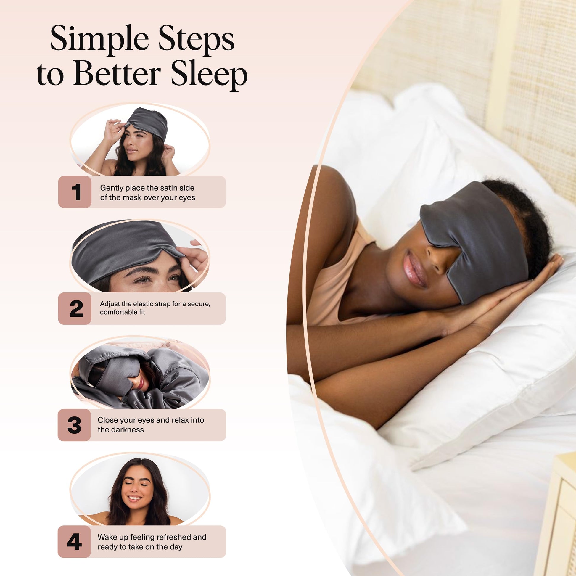 Kitsch Satin Sleep Mask | Eye Masks for Sleep - Charcoal Black
