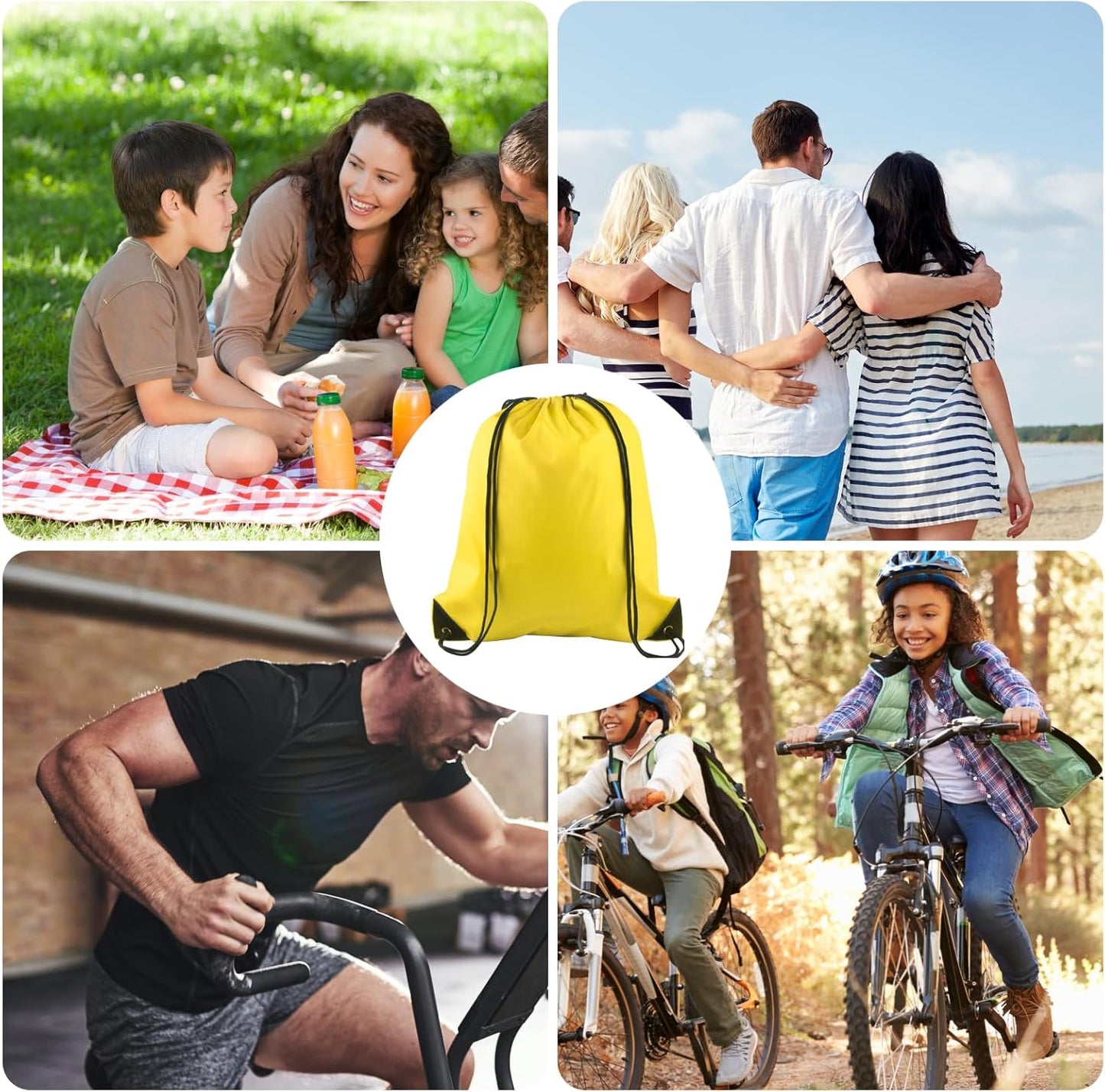 KUUQA 12 Pcs Drawstring Backpack Bags Bulk Yellow Drawstring Bag Foldable Gym Bag Sports Cinch Sack