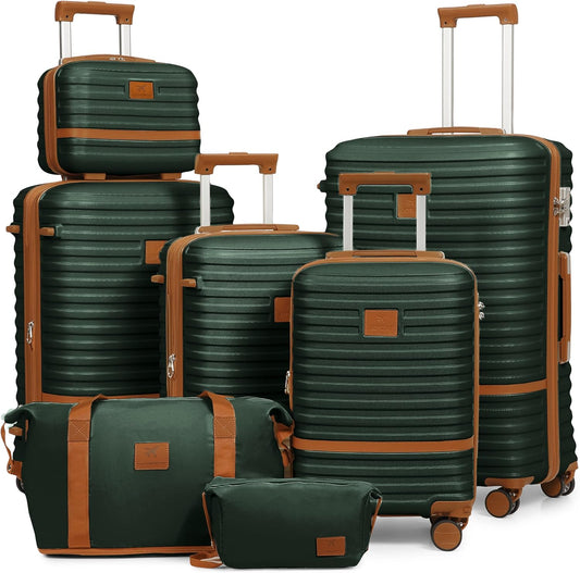 Joyway Luggage Set 7 Piece Suitcase Sets with Spinner Wheel,Hardside Expandable Travel Laggage with TSA Lock(18/20/24/28 Green)