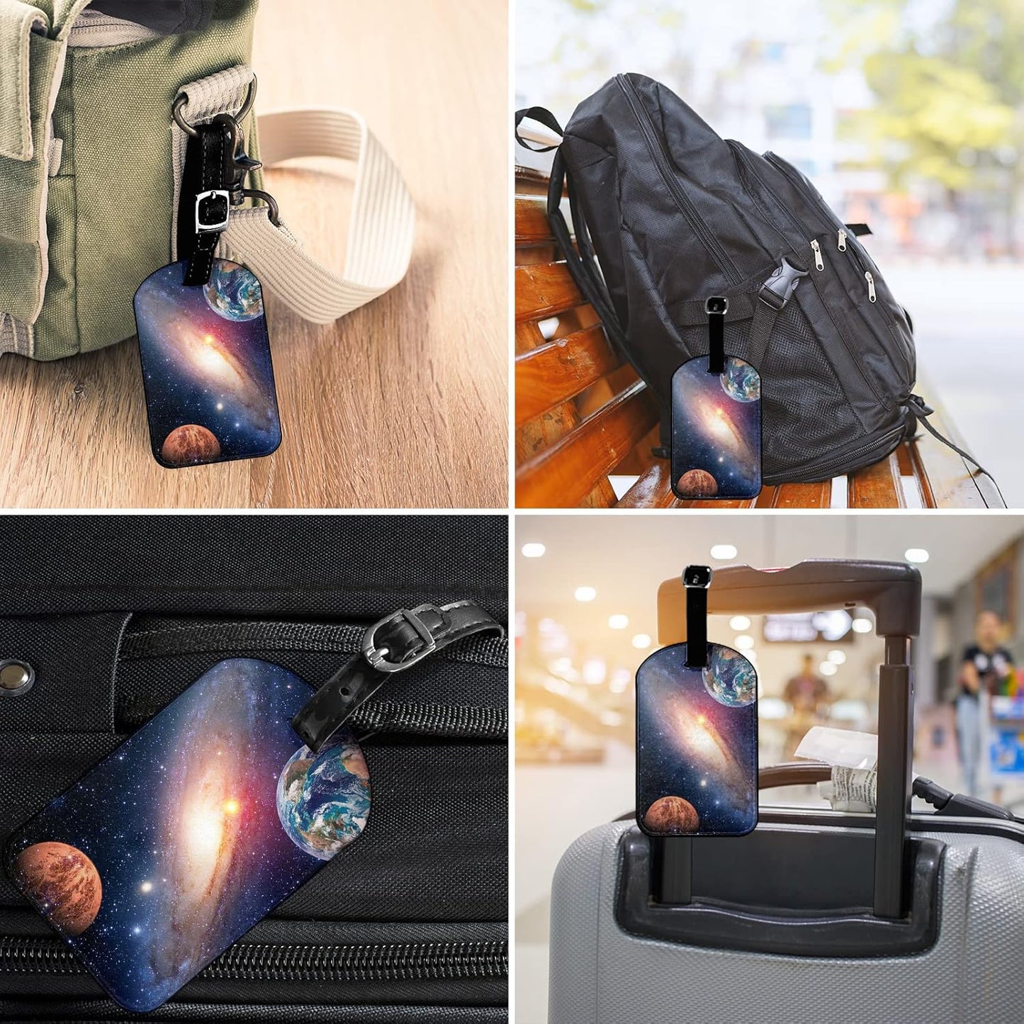 Planetary Galaxy Travel Baggage Bag Tags Earth Mars Cosmic Astronomy Solar System Astrology Luggage Tags Travel Suitcase Tags with Name ID Card for Luggage Suitcase Schoolbag Lunchbag, 1 Pack