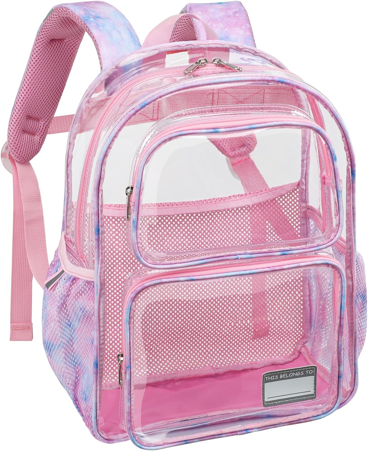 Bagseri Clear Backpack for Girls - 15 Inch Clear Bookbag for Kids Aged 3 to 8 Heavy Duty Transparent Backpack for School, Cute See Through Bag with Reflective Strip, Pink Tie-dye