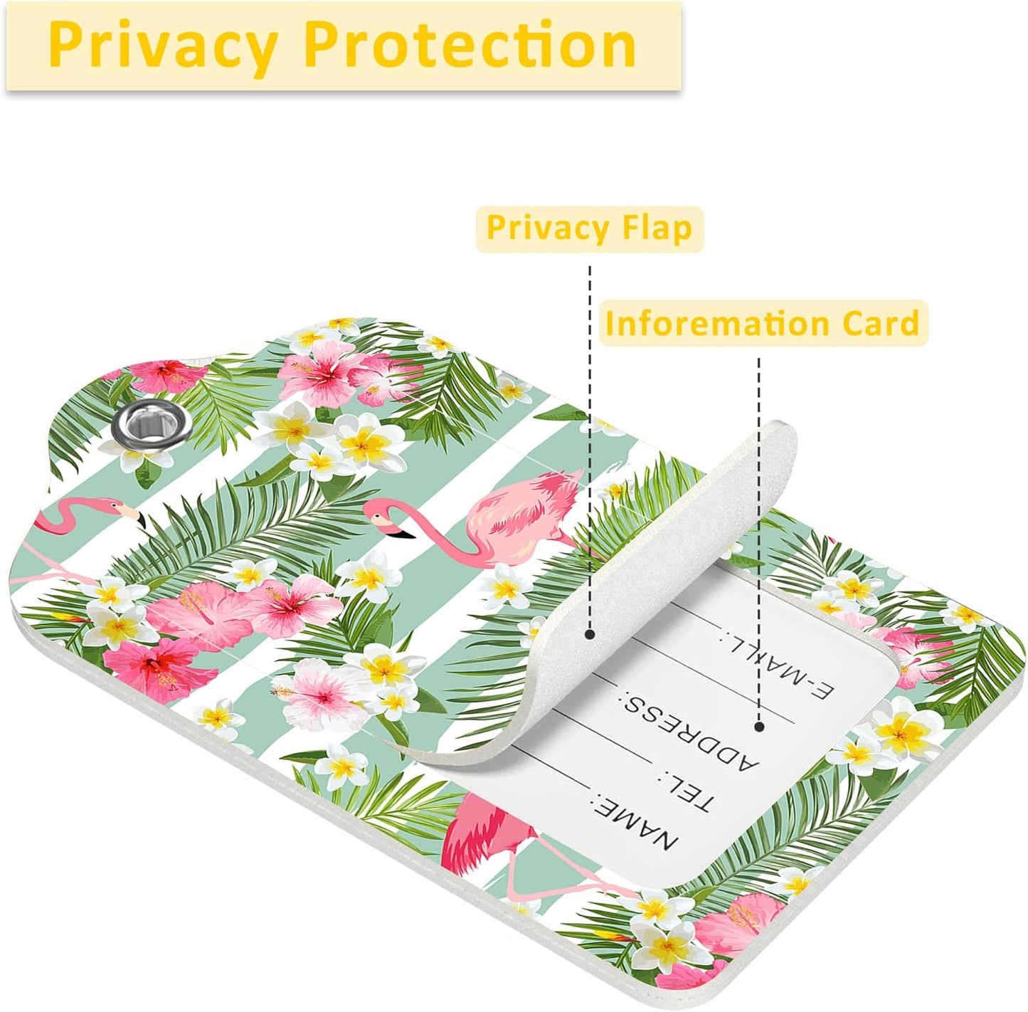 Luggage Tags for Suitcase,2 Pack Tropical Flowers Luggage Tag with Privacy Flap,Name ID Label and Metal Loop for Women Men Girls Baggage Bag Backpack Instrument
