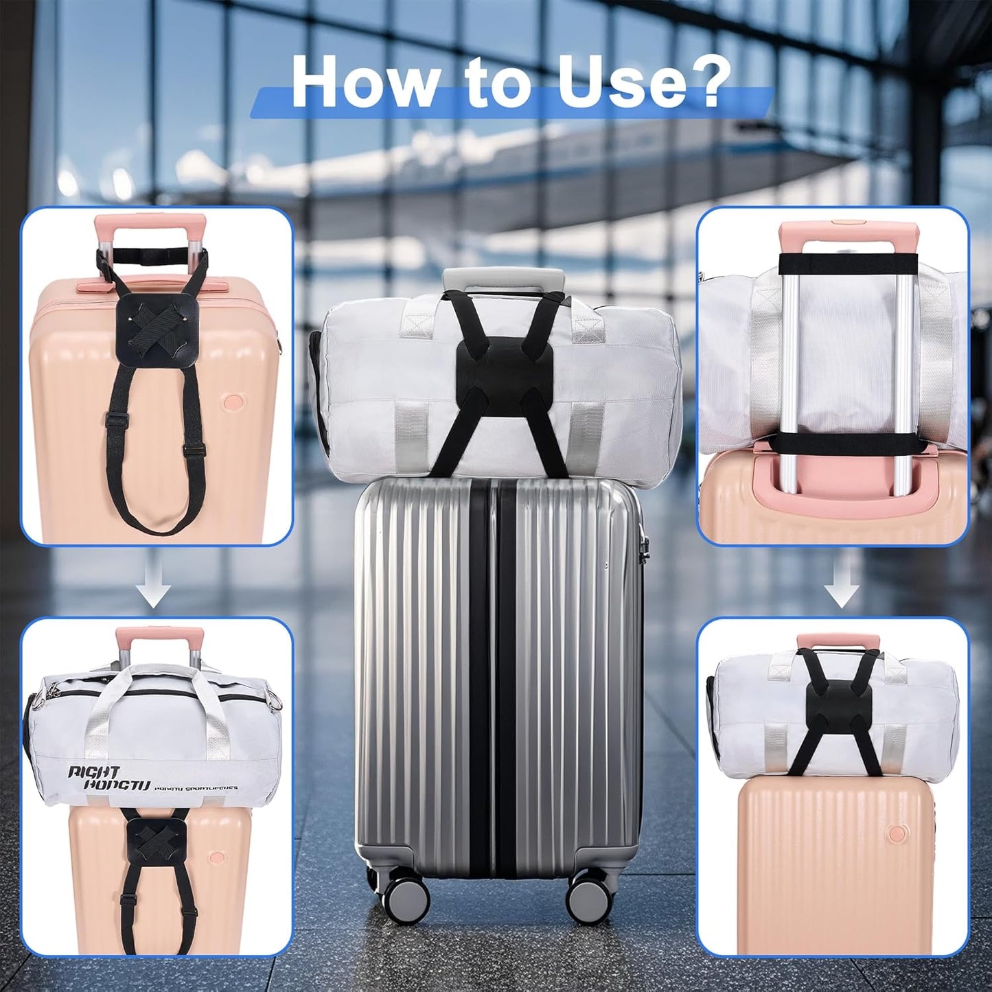 Chelmon Luggage Straps, Ajustable Elastic Bungee Belt for Suitcases, Add Extra Bag Easy and Securely for Travel (2 Pack Black)