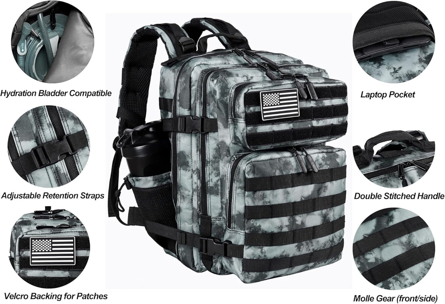 LHI Tactical Military Backpack for Men and Women 25L/35L Army Assault Pack Bag Small Rucksack with Bottle Holder