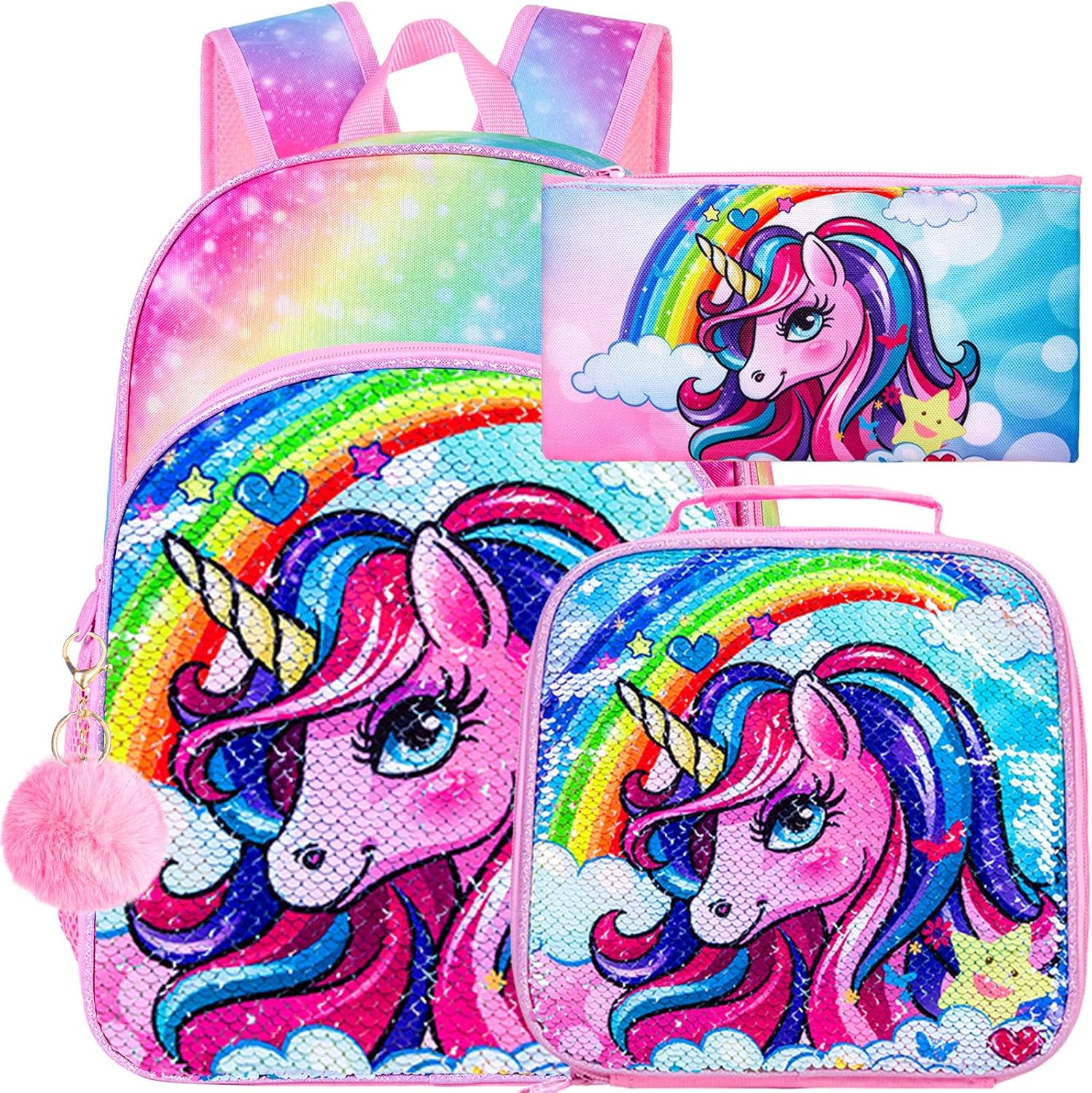 16" Backpack for Girls Boys 4-8, 3Pcs Kids Bookbag Set with Lunch Box, School Bag for Preschool