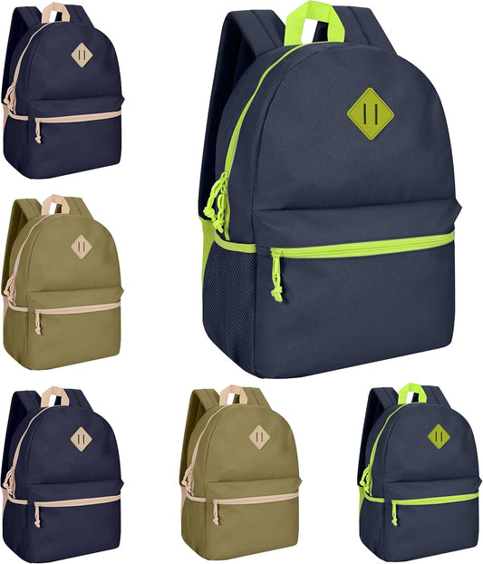 6-Pack 17" School Backpacks - Bulk Wholesale Bookbags for Elementary Kids, Middle, and High School Boys Girls, Assorted 3 Colors, Durable Reliable mochila to give away