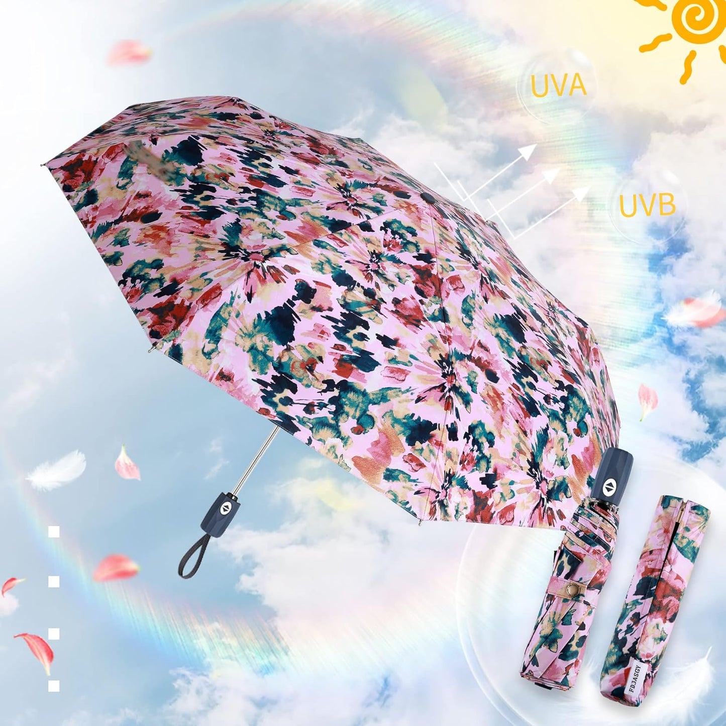 FDJASGY UV Sun Umbrella Compact Folding Travel Umbrella Auto Open Close Compact Folding Rain