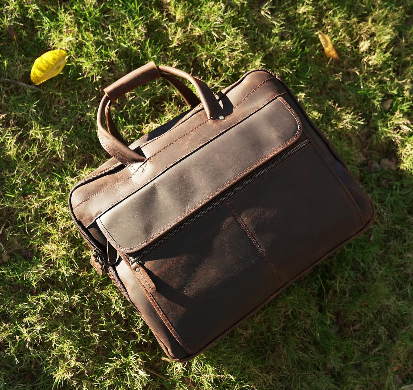 Polare 18'' Thick Full Grain Leather Fit 17.3" Laptop Business Briefcase Work Bag Overnight Bag For Men