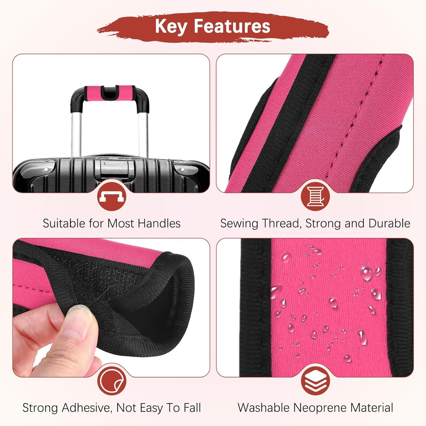 Luggage Handle Wrap [3PCS] - Neoprene Luggage Identifiers Hollow Design Use for Push-Button Luggage Suitcase & Trolley Case - [Pink-6IN/15CM] Comfort Grip Handle Cover