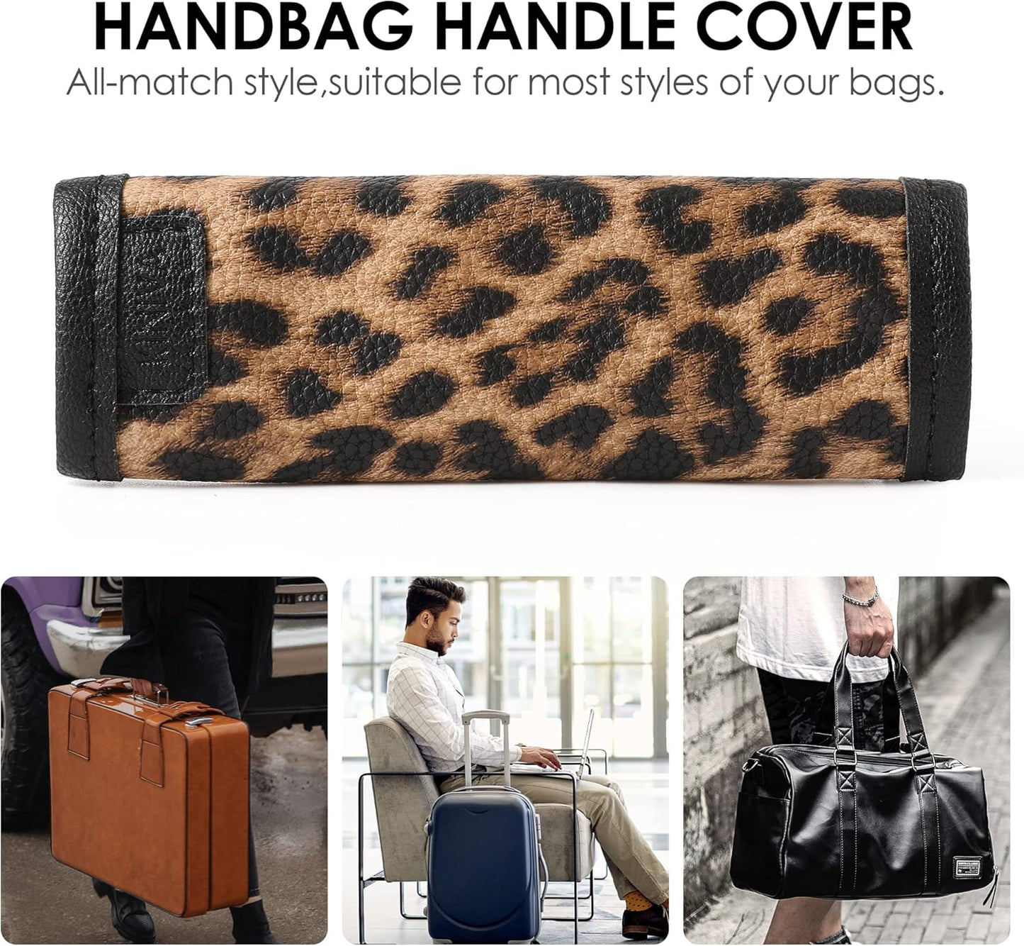 KINIVA Leather Luggage Handle Wrap 2 Pack Set,Luggage Identifiers Tags Markers for Luggage Suitcase,Travel Accessories(leopard-2pcs)