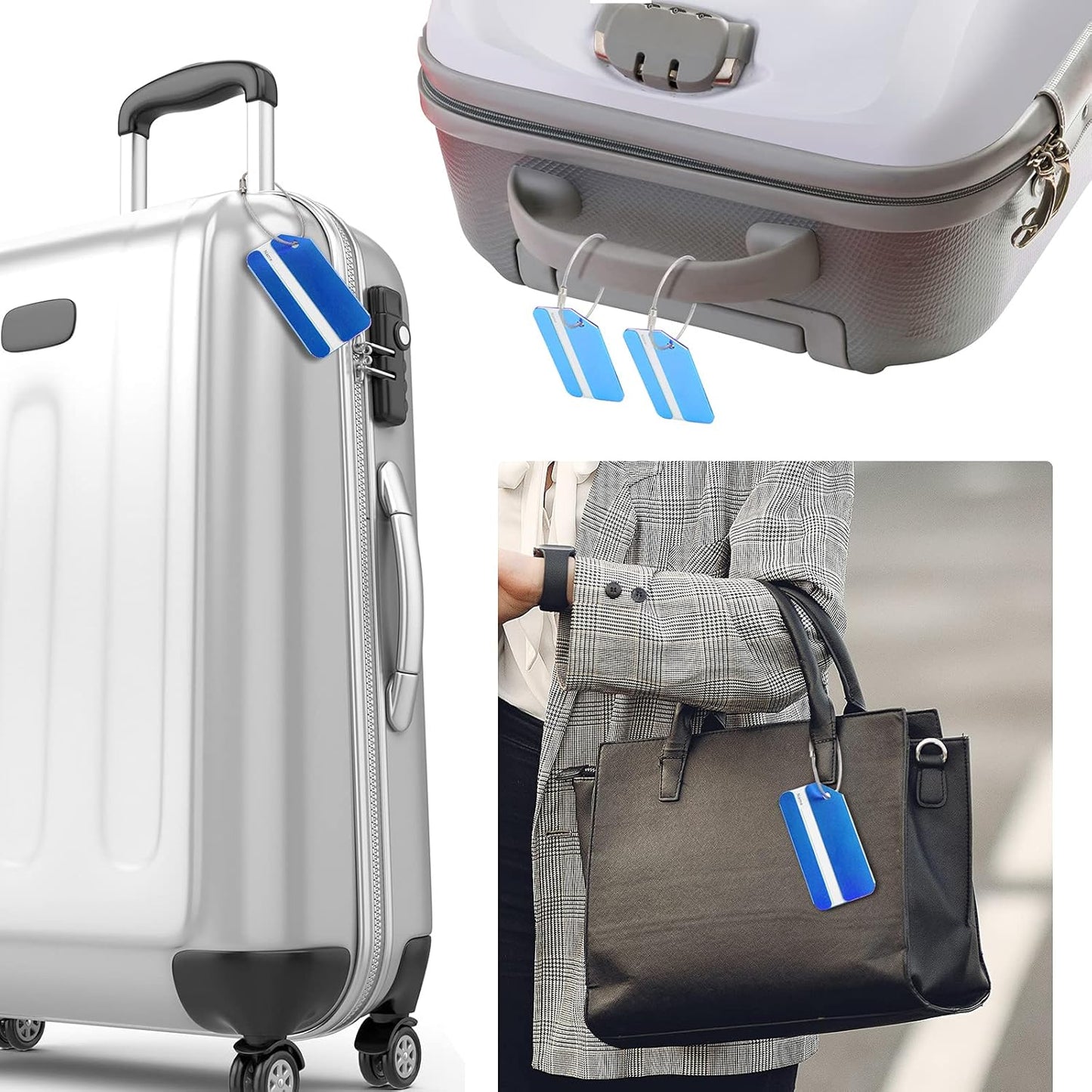 12 Pieces Luggage Tags Business Card Holder Aluminum Metal Travel ID Bag Tag for Suitcases Travel Luggage Baggage Identifier(Blue)