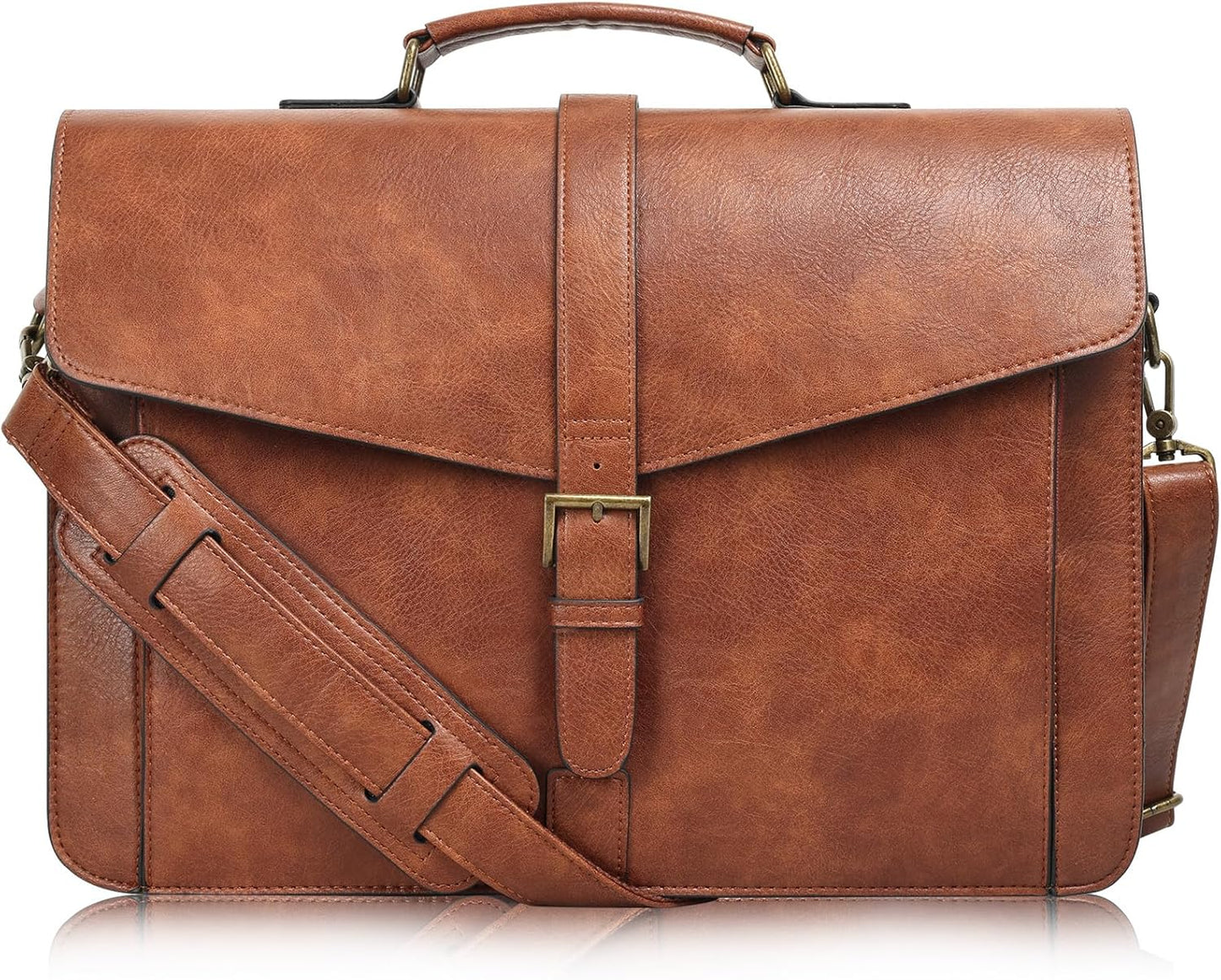 ESTARER Men's Leather Briefcase 15.6 Inch Laptop Messenger Bag for Business/Travel/Office, Professional Faux Leather Computer Satchel Shoulder Bag, Classic Brown