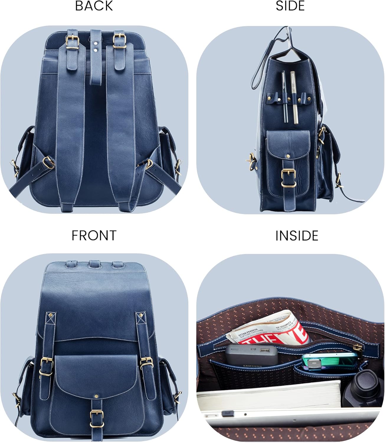 Handmade World Vintage Full Grain 20 Inch Leather Laptop Backpack Casual Bookbag Daypack Camping Travel Rucksack Knapsack