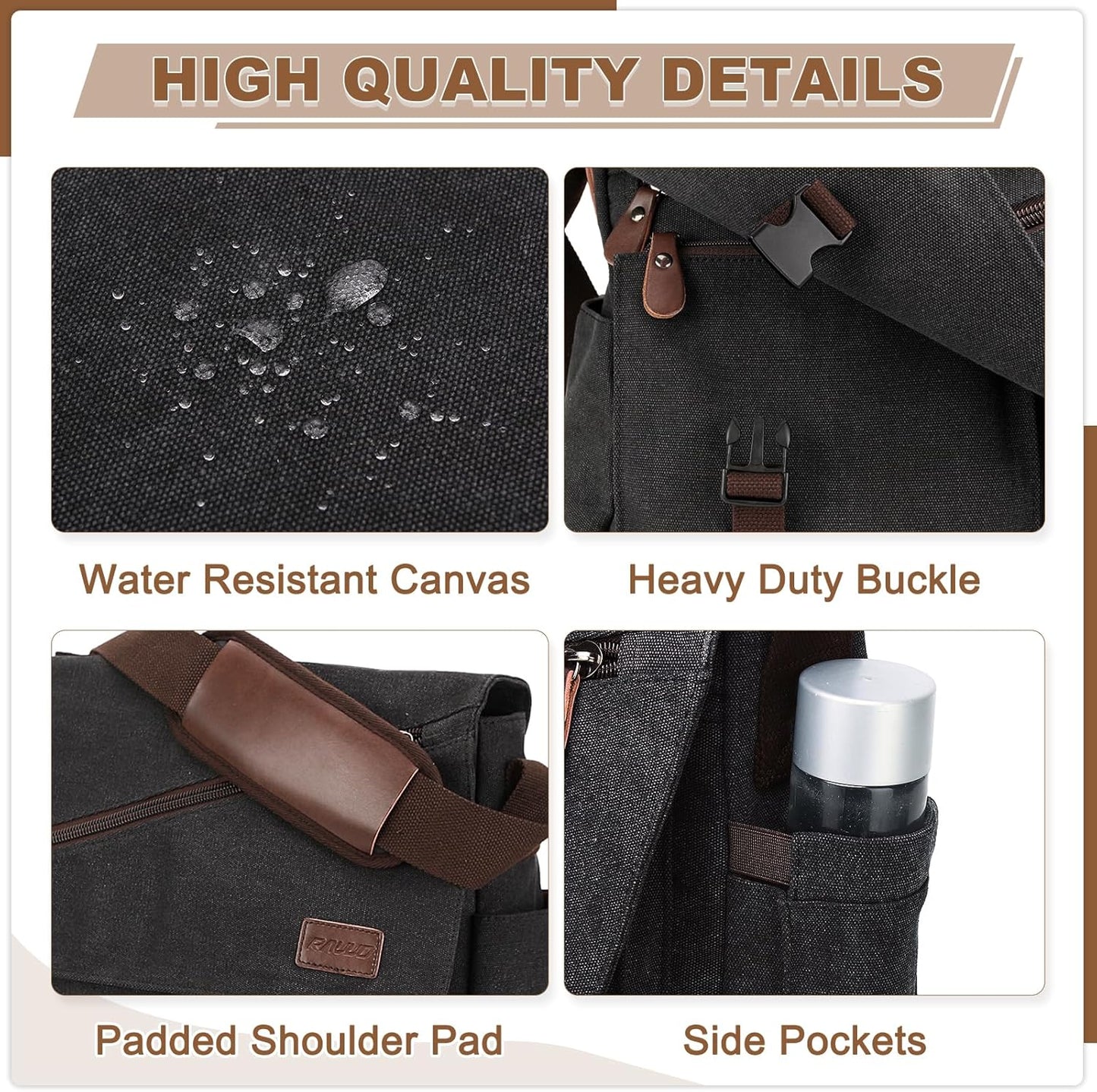 Messenger Bag for Men,Water Resistant Canvas Satchel 14 15.6 17 Inch Laptop Briefcases Business Shoulder Bag by RAVUO