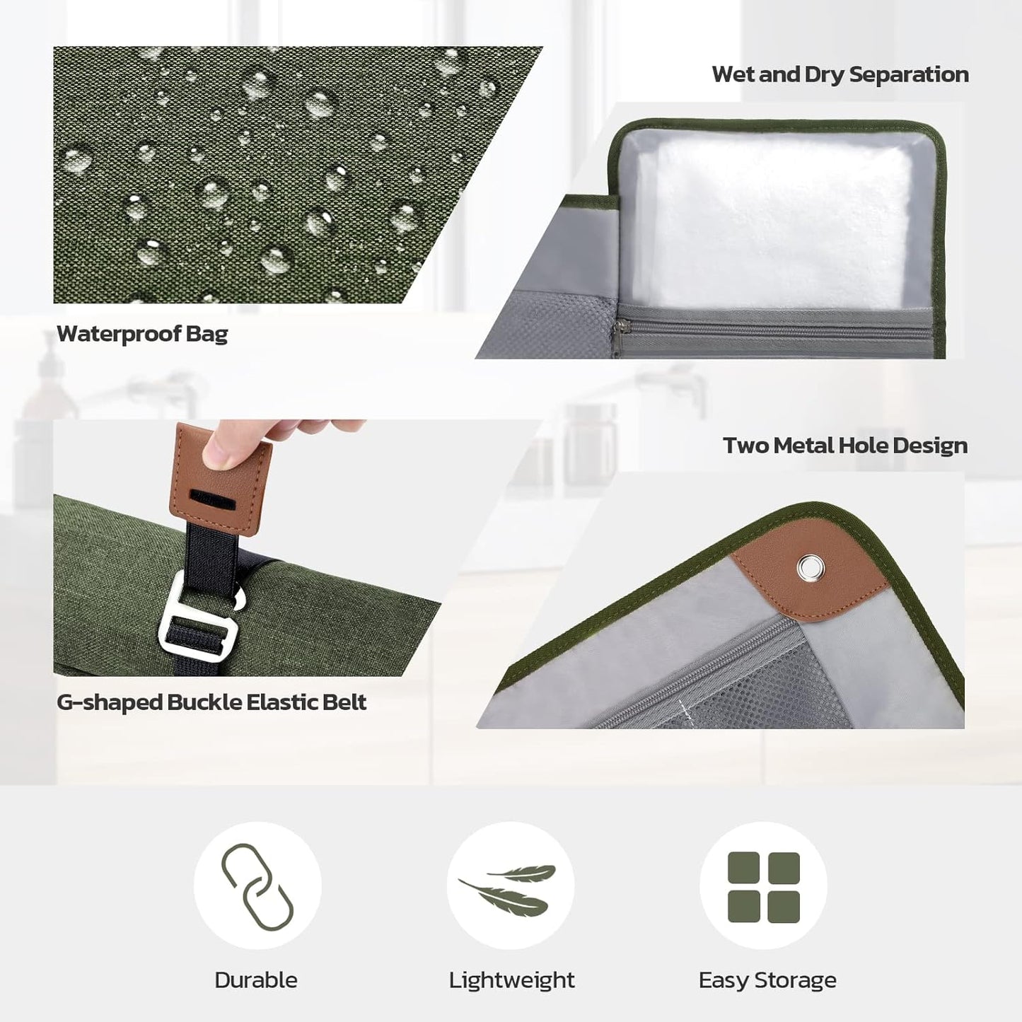 Toiletry Bag for Men, Travel Essentials Travel Toiletry Bag, Water-Resistant Compact Bathroom Roll Organizer for Hygiene, Shaving kit, Gifts for men (4.Army Green(Polyster))