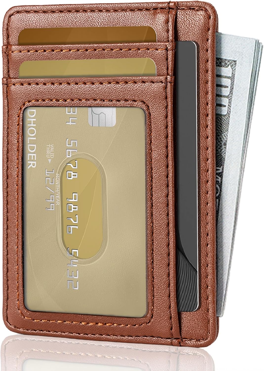 Hoewina Slim Wallet for Men, Credit Card Holder Wallet, Minimalist Design - RFID Blocking Front Pocket Leather Thin Wallet for Men and Women(Sand Brown)