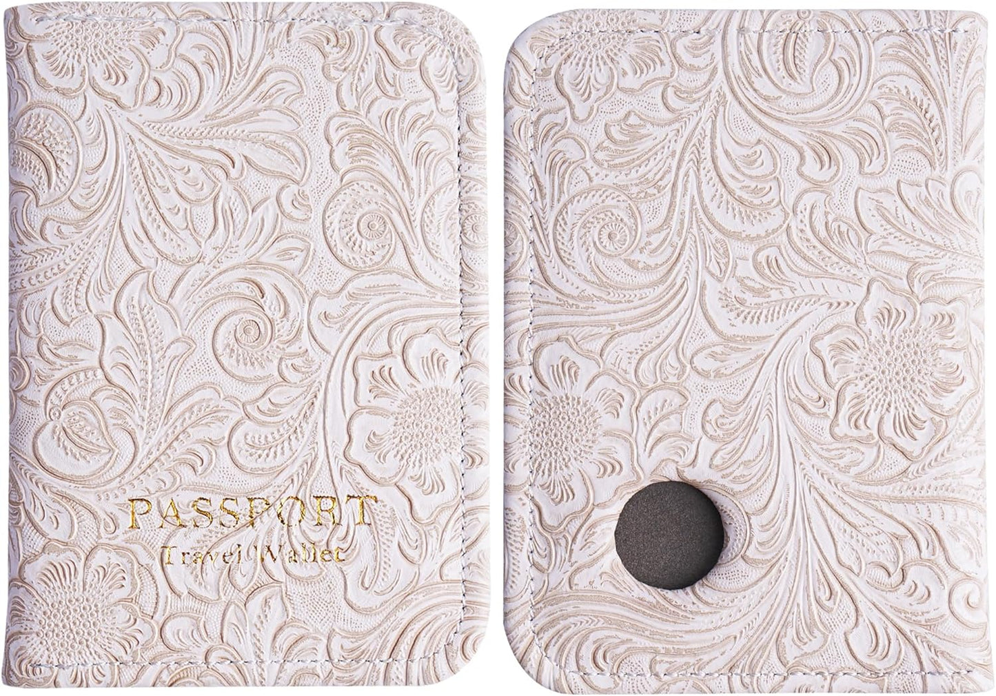 lizimandu Passport Holder with Airtag Slot, Airtag Passport Wallet for Men Women, Slim Leather Passport Holder Case Family for Travel Anti-Lost(1-Carved White)