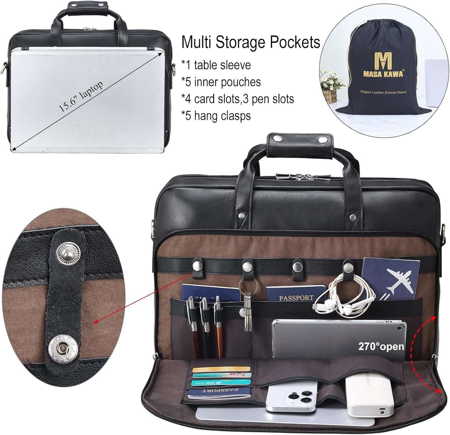 Leather Briefcase for Men 17 Inch Laptop Crossbody Shoulder Messenger Bag Attache Case for Business