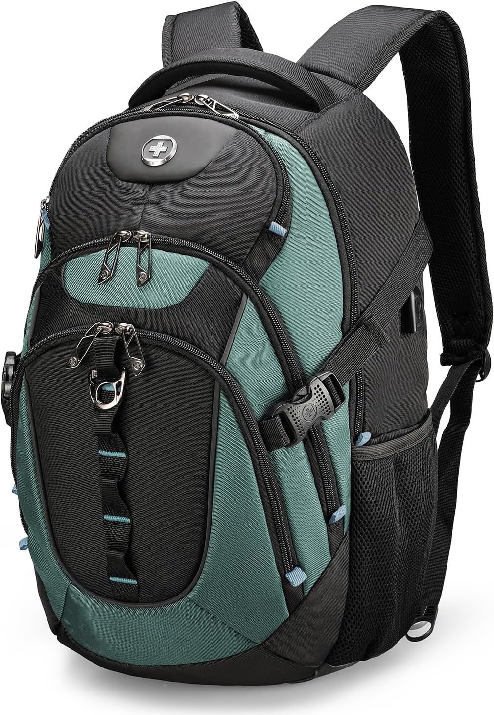 Swissdigital Design Laptop Backpack with USB Charging Port, Travel Backpack Fits 15.6 inches Computer, 31L College School Backpack for Men, Lake Green/Black | SD803